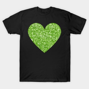 Green Faux Glitter Heart T-Shirt